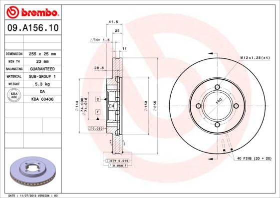 Brembo 09.A156.10 - Гальмівний диск avtolavka.club