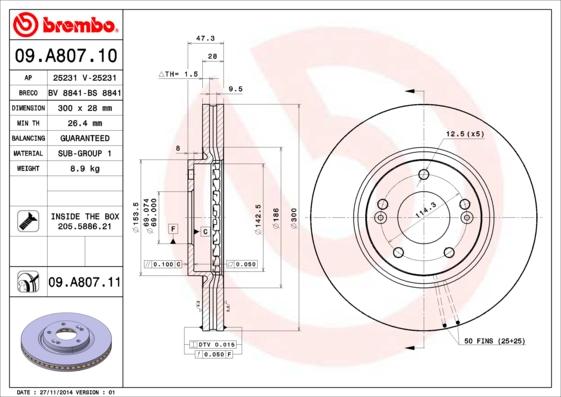 Brembo 09.A807.11 - Гальмівний диск avtolavka.club