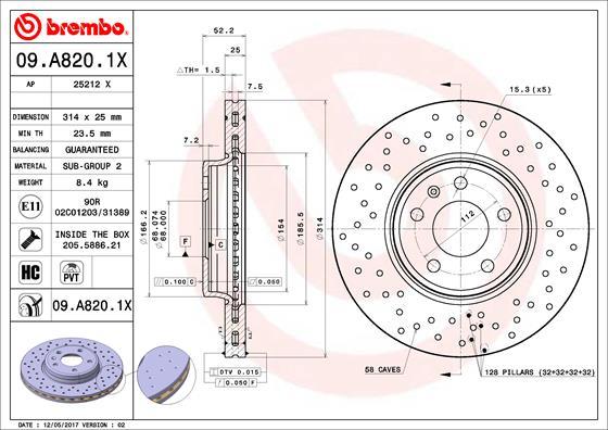 Brembo 09.A820.1X - Гальмівний диск avtolavka.club