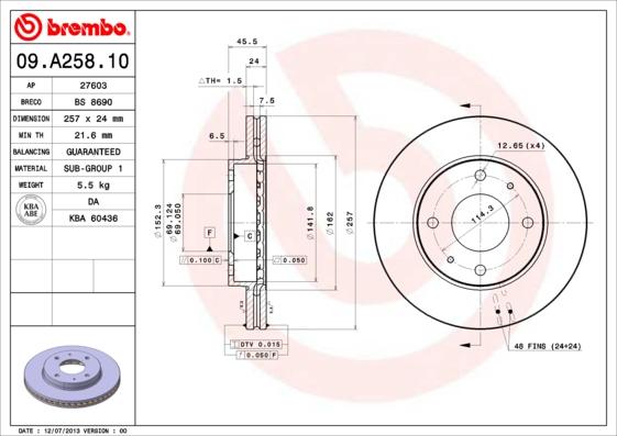 Brembo 09.A258.10 - Гальмівний диск avtolavka.club