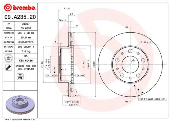 Brembo 09.A235.20 - Гальмівний диск avtolavka.club