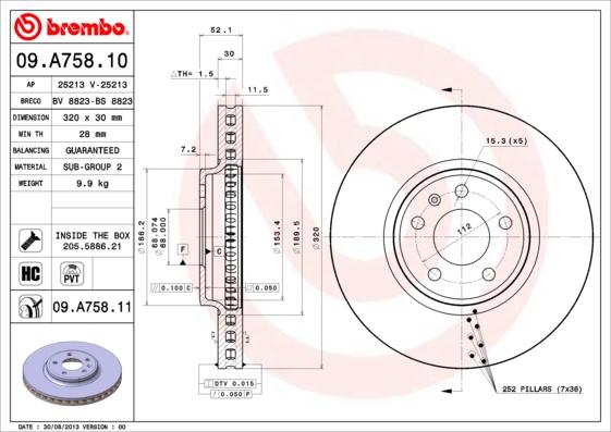 Brembo 09.A758.10 - Гальмівний диск avtolavka.club