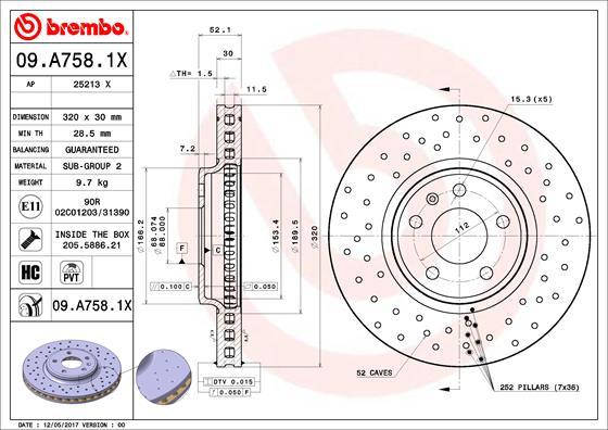 Brembo 09.A758.1X - Гальмівний диск avtolavka.club