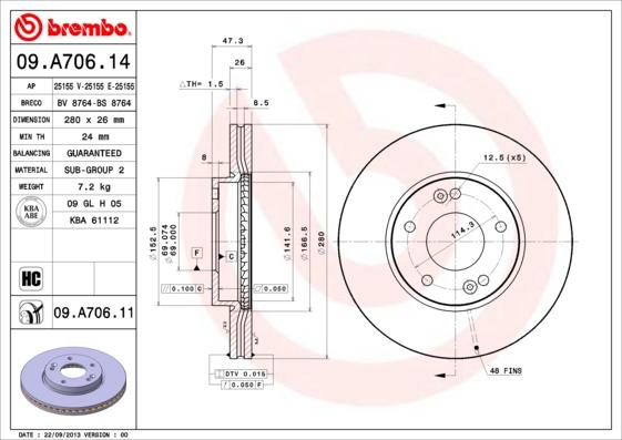 Brembo 09.A706.11 - Гальмівний диск avtolavka.club