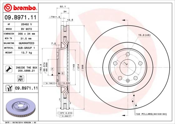 Brembo 09.B971.11 - Гальмівний диск avtolavka.club