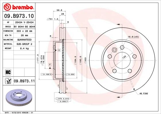 Brembo 09.B973.11 - Гальмівний диск avtolavka.club