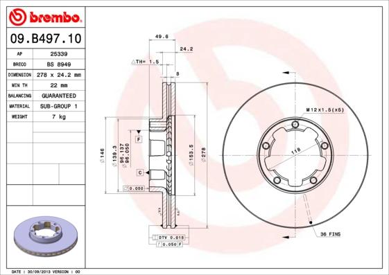 Brembo 09.B497.10 - Гальмівний диск avtolavka.club