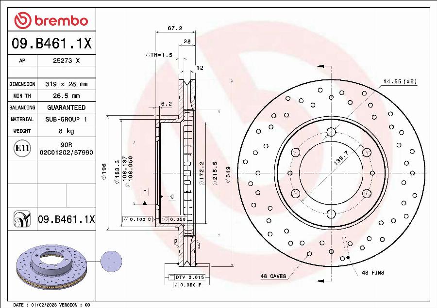 Brembo 09.B461.1X - Гальмівний диск avtolavka.club