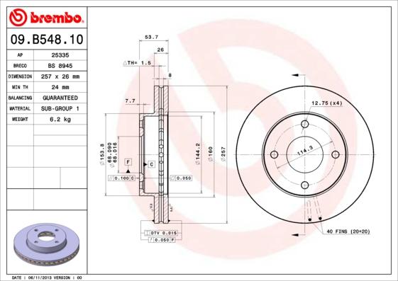 Brembo 09.B548.10 - Гальмівний диск avtolavka.club