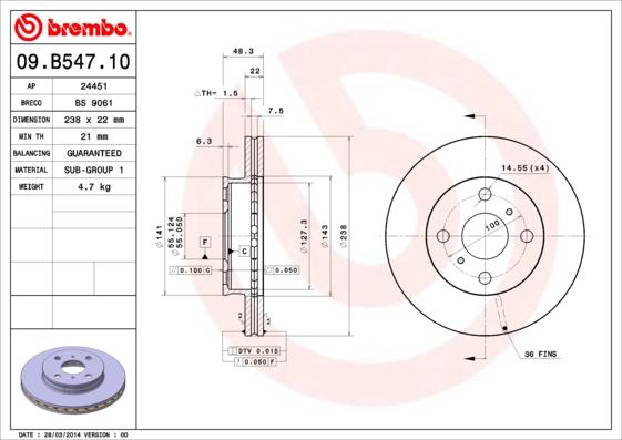 Brembo 09.B547.10 - Гальмівний диск avtolavka.club