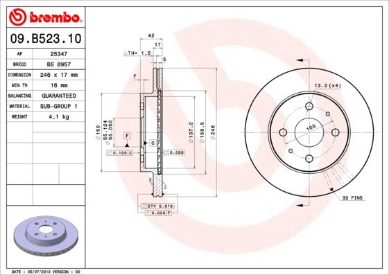 Brembo 09.B523.10 - Гальмівний диск avtolavka.club