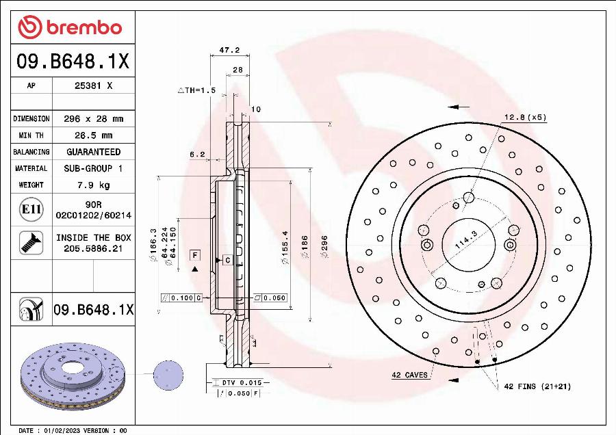 Brembo 09.B648.1X - Гальмівний диск avtolavka.club