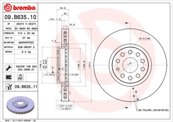 Brembo 09.B635.10 - Гальмівний диск avtolavka.club