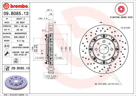 Brembo 09.B085.13 - Гальмівний диск avtolavka.club