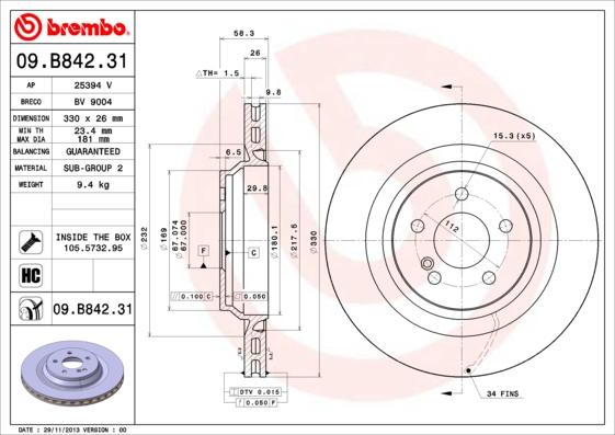 Brembo 09.B842.31 - Гальмівний диск avtolavka.club