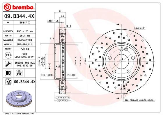 Brembo 09.B344.4X - Гальмівний диск avtolavka.club