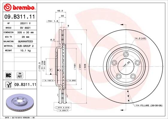 Brembo 09.B311.11 - Гальмівний диск avtolavka.club