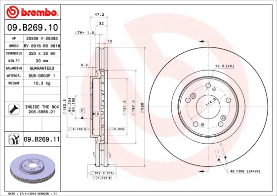 Brembo 09.B269.11 - Гальмівний диск avtolavka.club