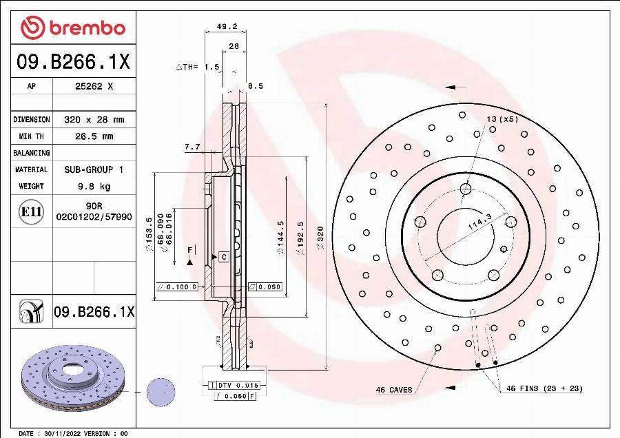 Brembo 09.B266.1X - Гальмівний диск avtolavka.club