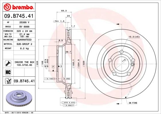 Brembo 09.B745.41 - Гальмівний диск avtolavka.club