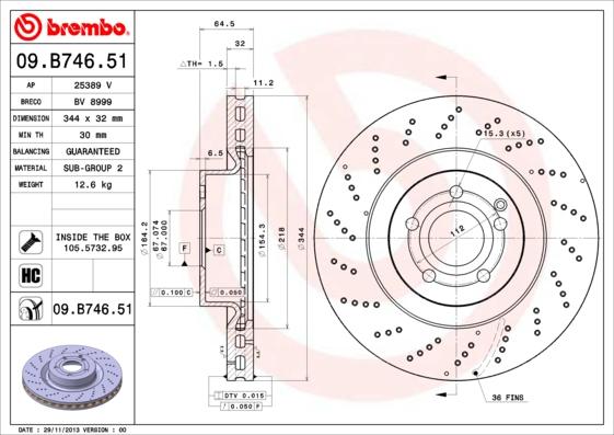 Brembo 09.B746.51 - Гальмівний диск avtolavka.club