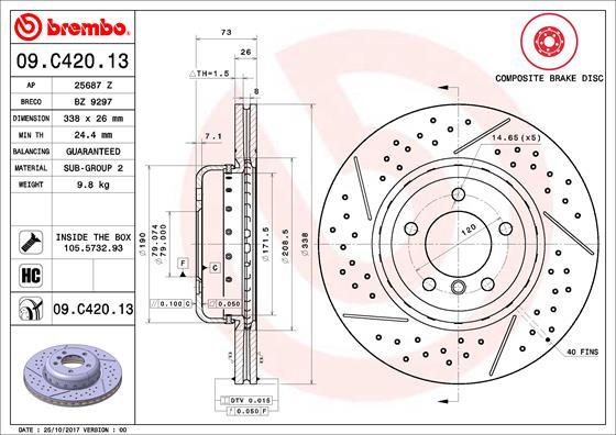 Brembo 09.C420.13 - Гальмівний диск avtolavka.club