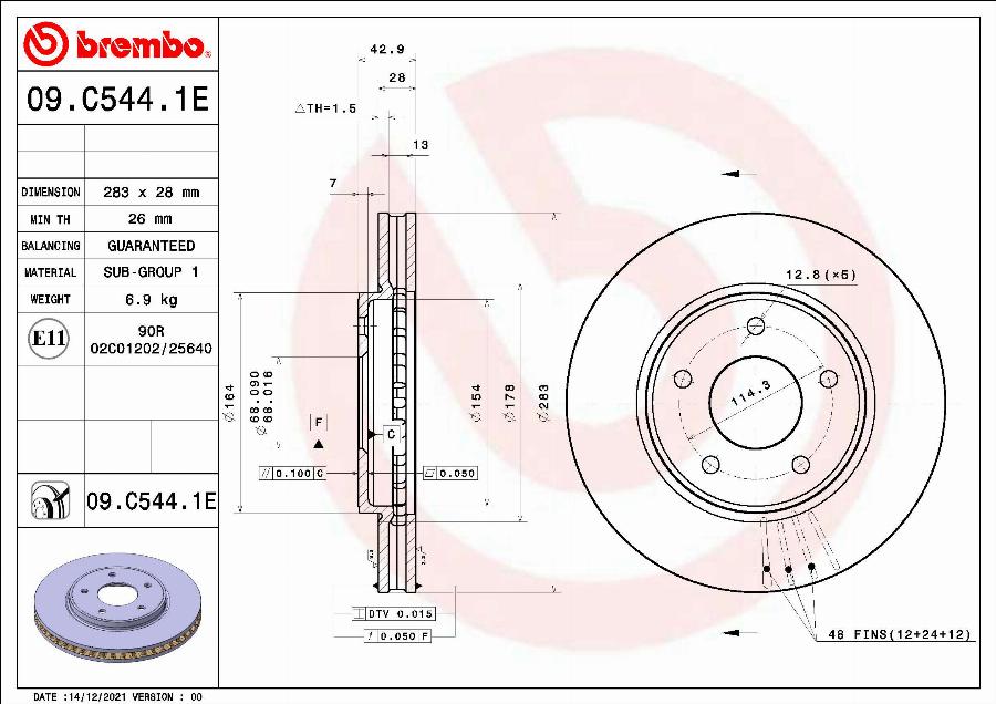 Brembo 09.C544.1E - Гальмівний диск avtolavka.club