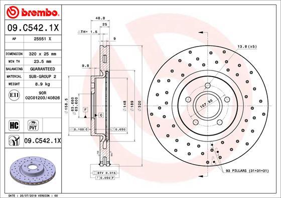 Brembo 09.C542.1X - Гальмівний диск avtolavka.club