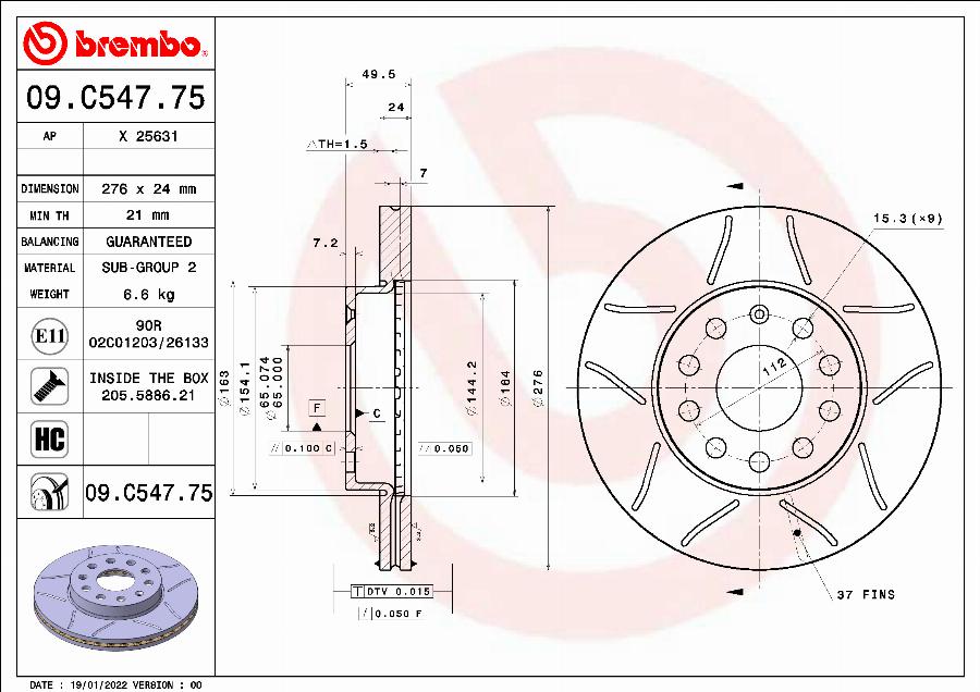 Brembo 09.C547.75 - Гальмівний диск avtolavka.club