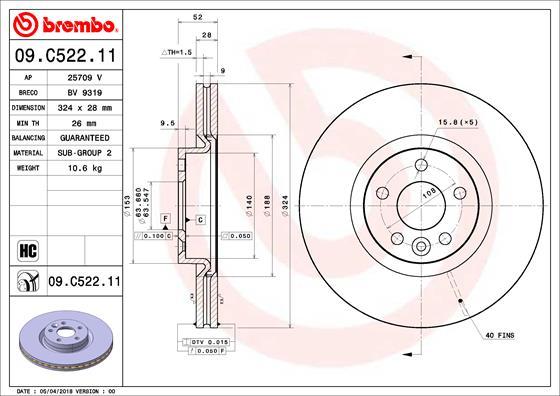 Brembo 09.C522.11 - Гальмівний диск avtolavka.club