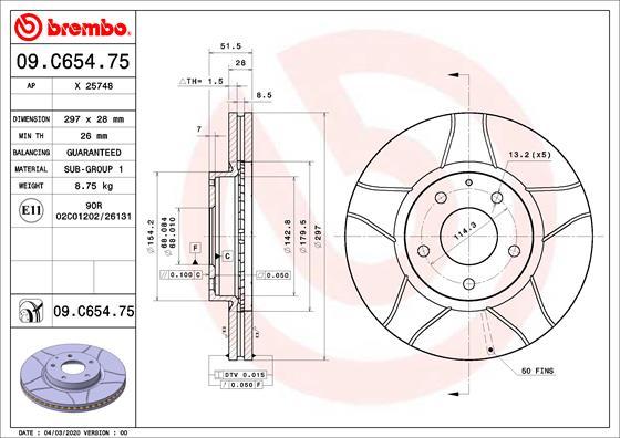 Brembo 09.C654.75 - Гальмівний диск avtolavka.club