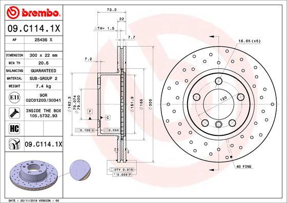 Brembo 09.C114.1X - Гальмівний диск avtolavka.club