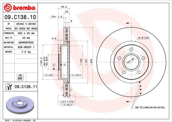 Brembo 09.C138.10 - Гальмівний диск avtolavka.club