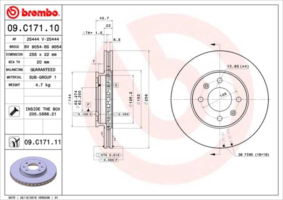 Brembo 09.C171.10 - Гальмівний диск avtolavka.club