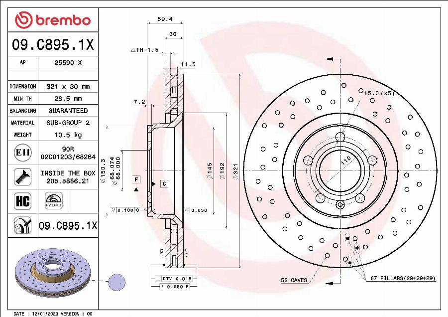 Brembo 09.C895.1X - Гальмівний диск avtolavka.club