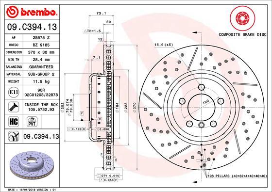 Brembo 09.C394.13 - Гальмівний диск avtolavka.club