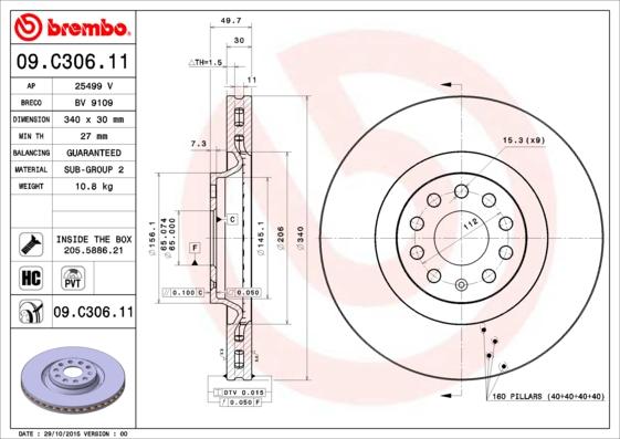 Brembo 09.C306.11 - Гальмівний диск avtolavka.club