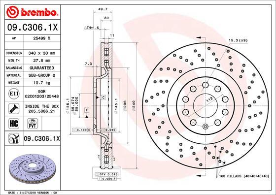 Brembo 09.C306.1X - Гальмівний диск avtolavka.club