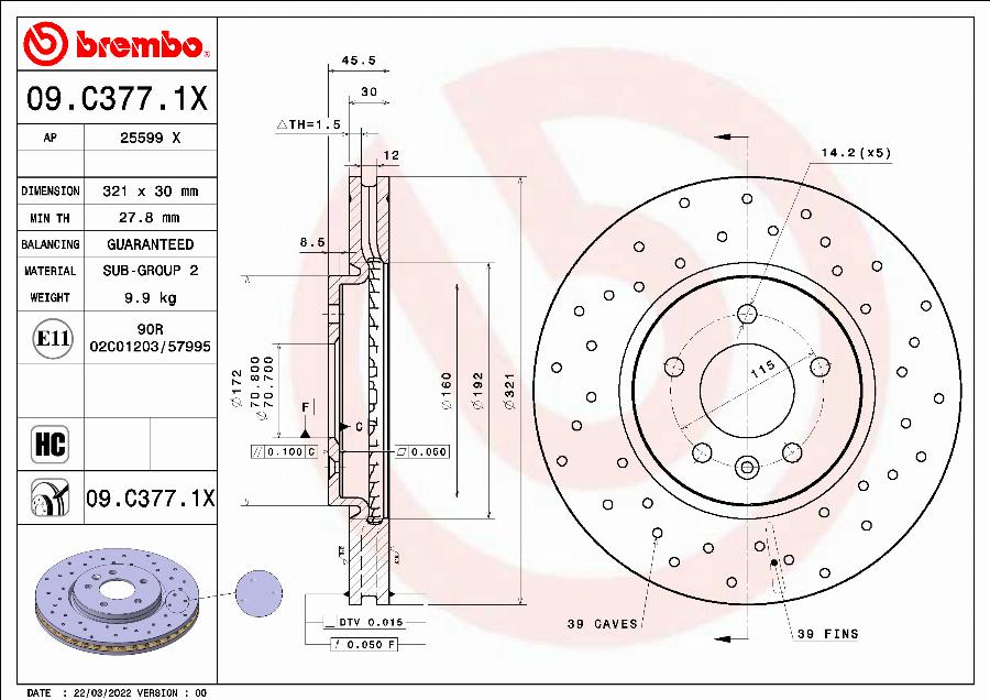 Brembo 09.C377.1X - Гальмівний диск avtolavka.club