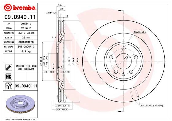 Brembo 09.D940.11 - Гальмівний диск avtolavka.club