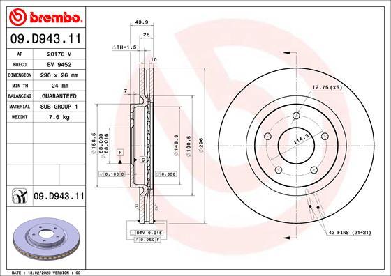 Brembo 09.D943.11 - Гальмівний диск avtolavka.club