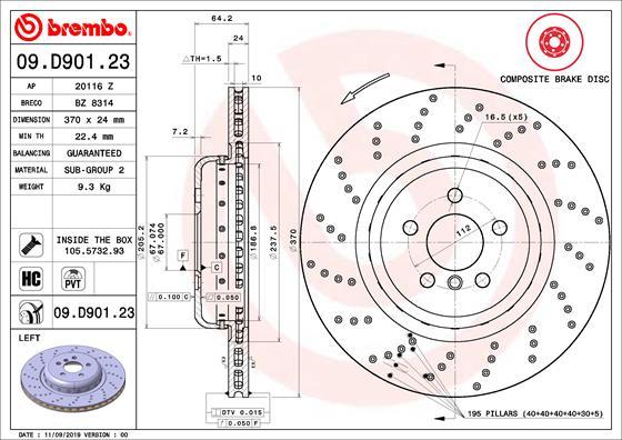 Brembo 09.D901.23 - Гальмівний диск avtolavka.club