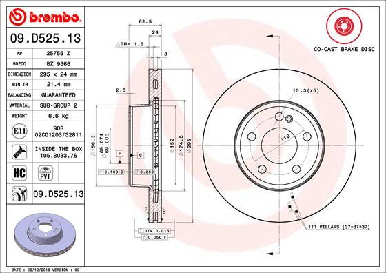 Brembo 09.D525.13 - Гальмівний диск avtolavka.club