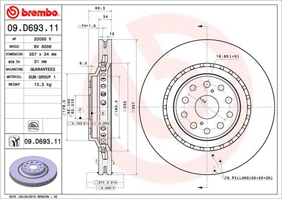 Brembo 09.D693.11 - Гальмівний диск avtolavka.club