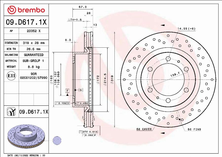 Brembo 09.D617.1X - Гальмівний диск avtolavka.club