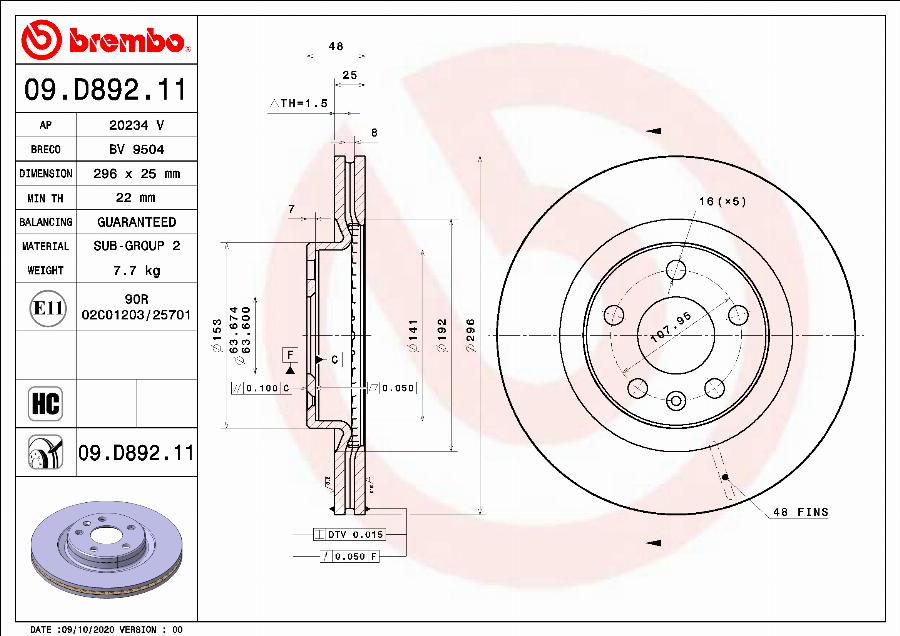 Brembo 09.D892.11 - Гальмівний диск avtolavka.club