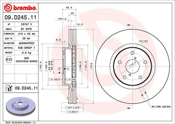 Brembo 09.D245.11 - Гальмівний диск avtolavka.club