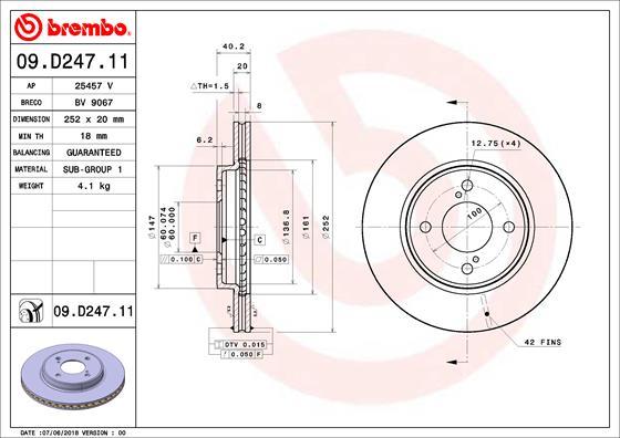 Brembo 09.D247.11 - Гальмівний диск avtolavka.club