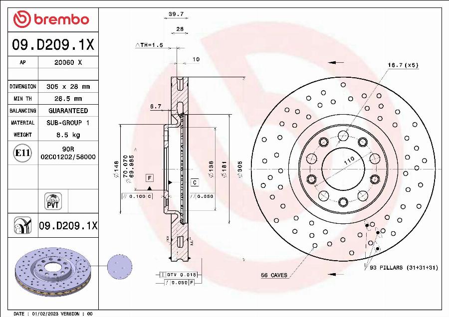 Brembo 09.D209.1X - Гальмівний диск avtolavka.club