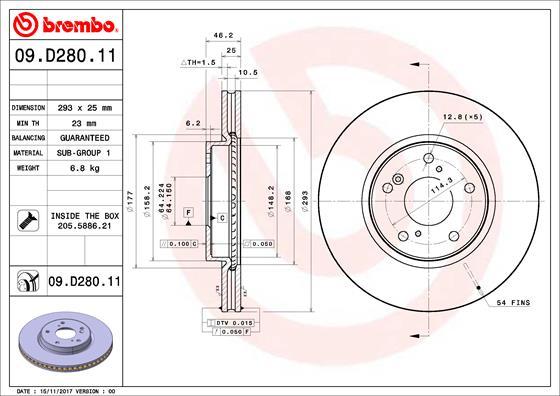 Brembo 09.D280.11 - Гальмівний диск avtolavka.club